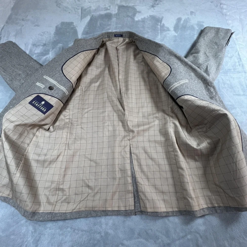 Stafford Sport Coat Mens 42R Beige Linen Cotton Blend Classic Fit Blazer Jacket